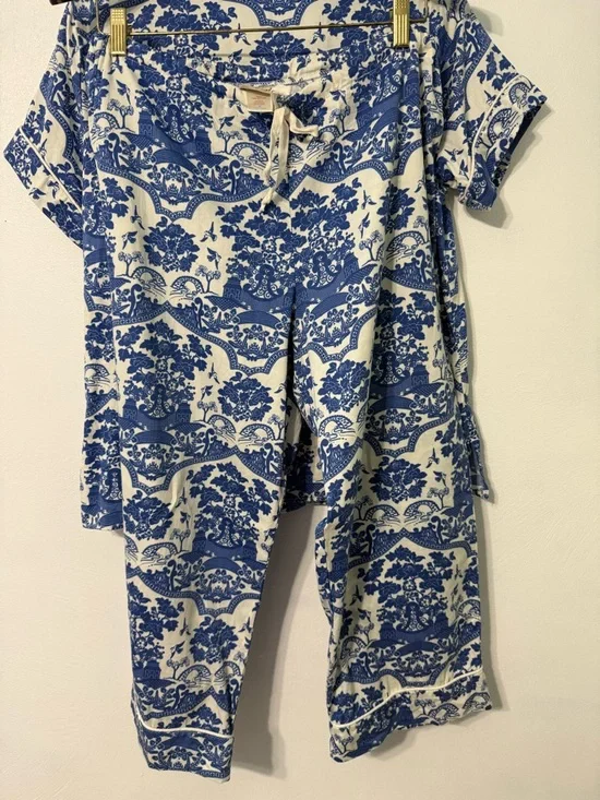 BedHead Made in Glamorous Los Angeles Blue & Cream Floral Toile Pajama Set FLAW - Picture 6 of 14